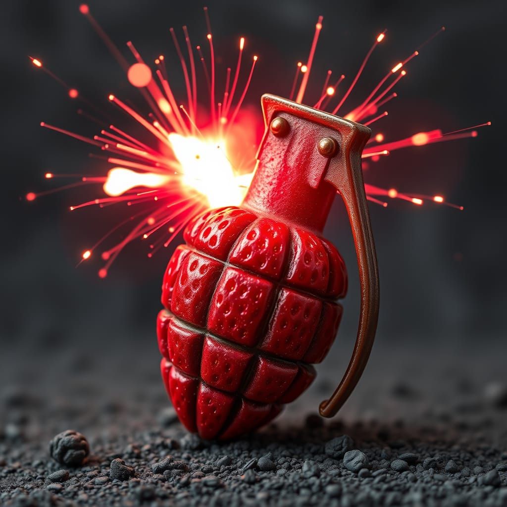 Strawberry Hand Grenade Explosion: Digital Art