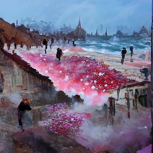 Surreal Rose Petal Wave with Explosions