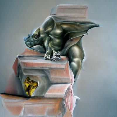 Hyperrealistic Gargoyle Guarding Treasure