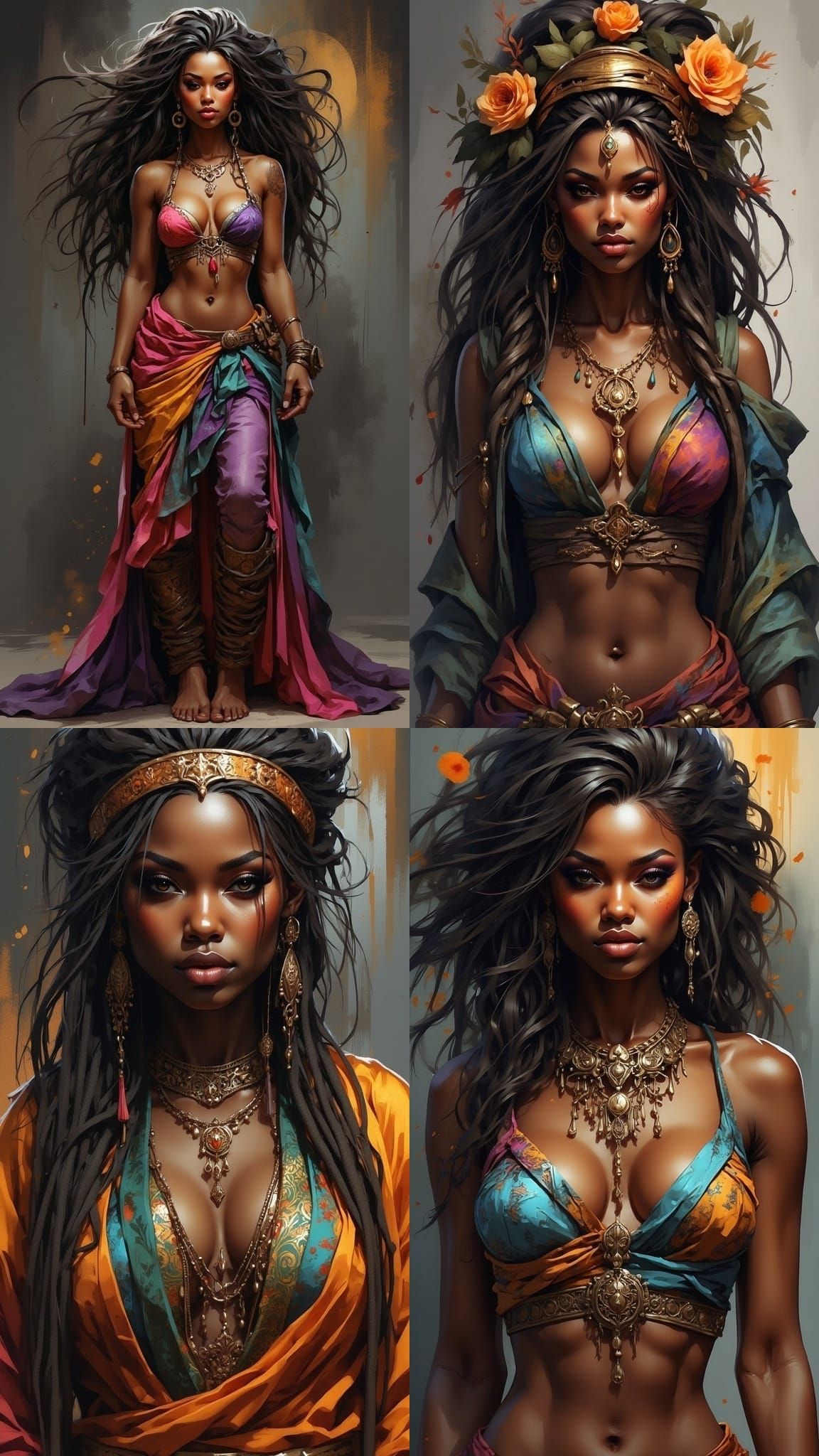 Elegant Ebony Gypsy Woman in Vibrant Dress