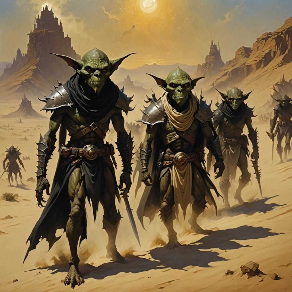 Sand Goblins in a Desert, Gerald Brom Style