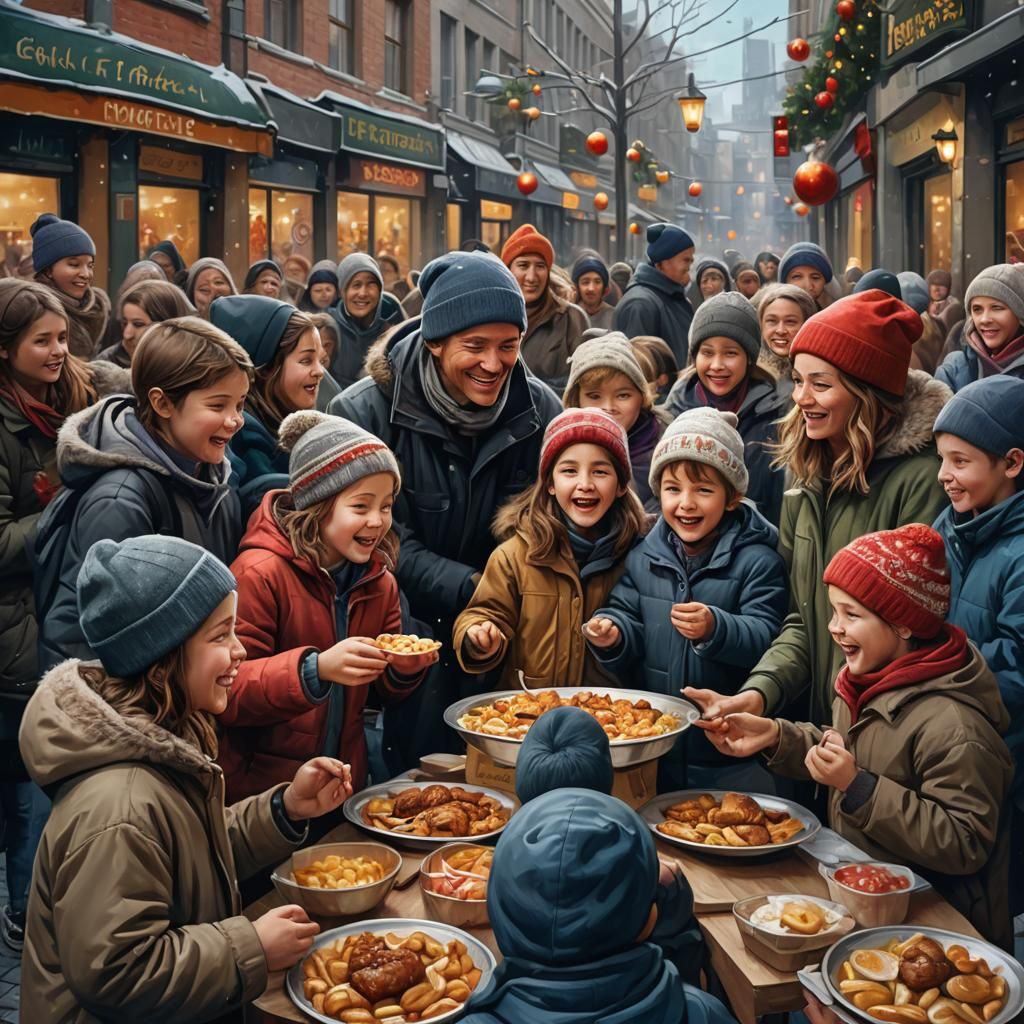 Christmas Kindness: Children Sharing Food with the Homeless