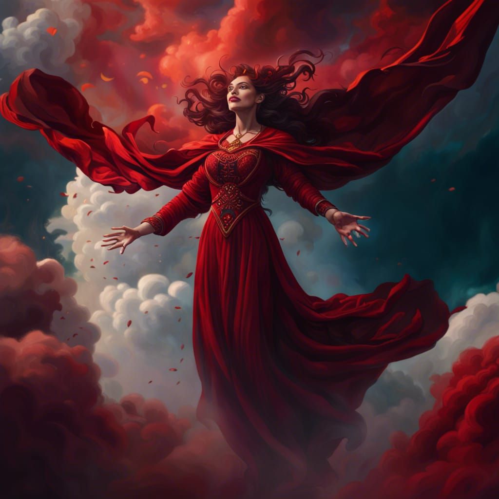 Queen of Love in Red Robes: Fantasy Art
