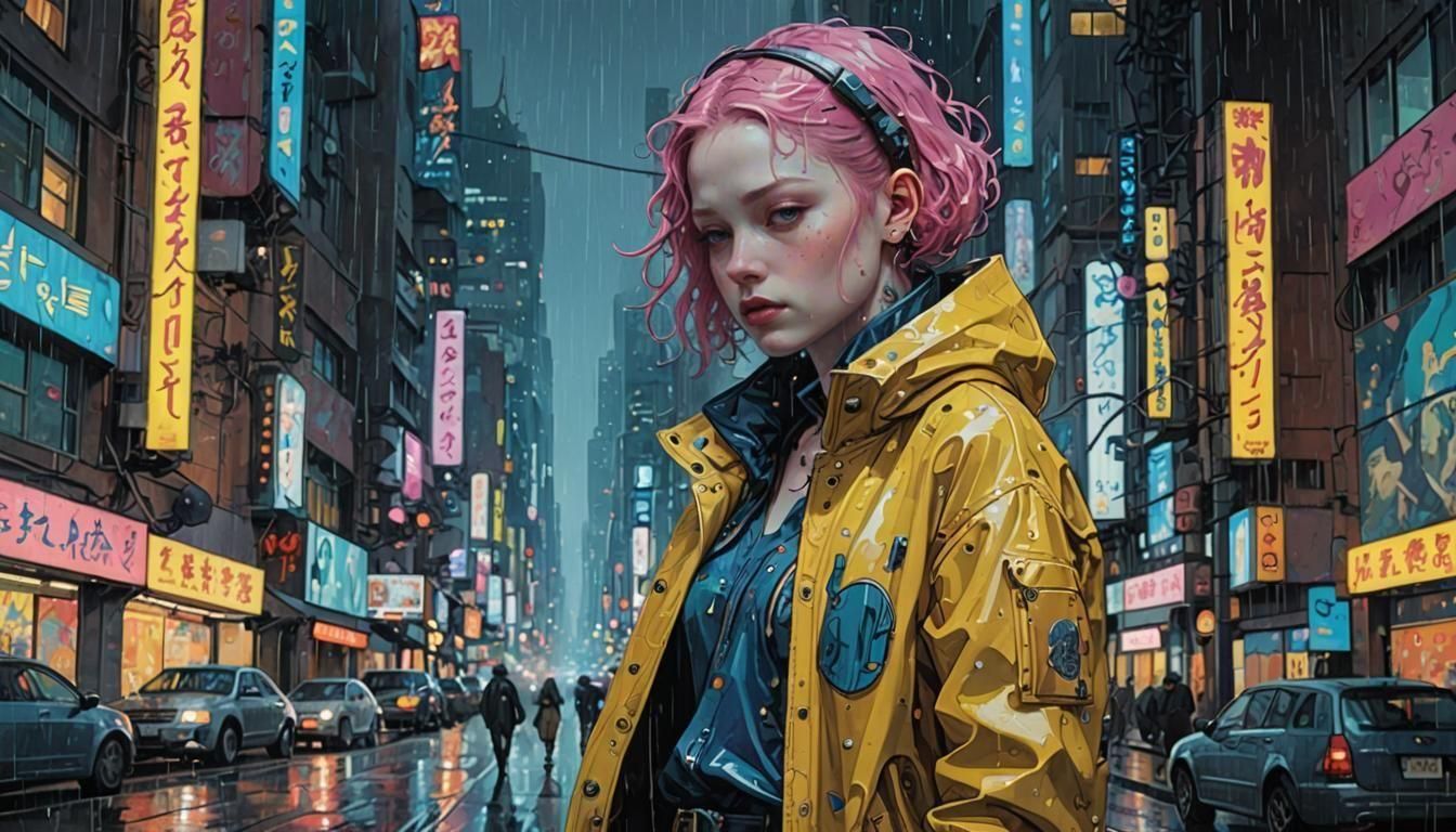 Cyberpunk Cityscape with Pink and Blue Lights