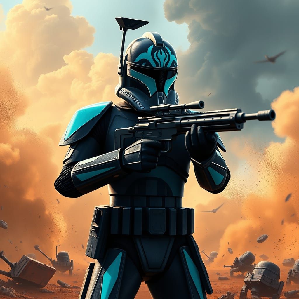 Star Wars Clone Trooper Sharpshooter in Epic Battle Scene