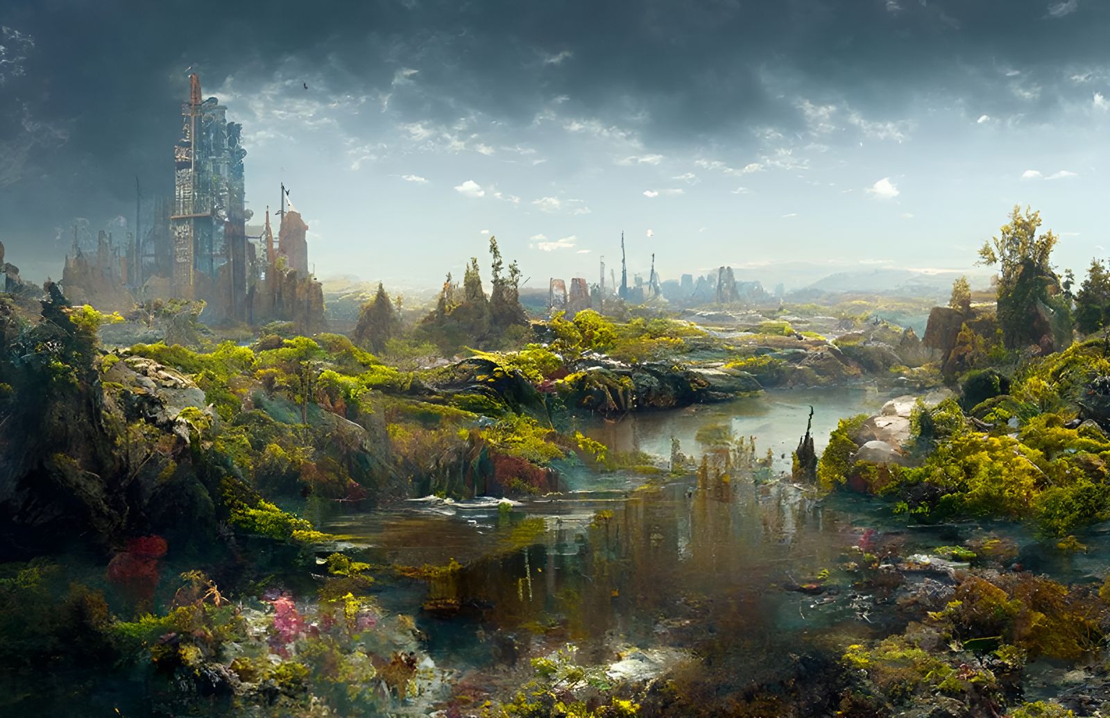 Post-Apocalyptic City Landscape Painting