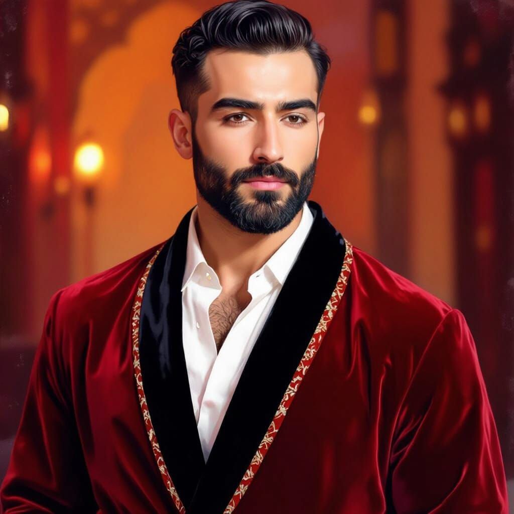 Impressionist Portrait of a Hairy Man on a Beach