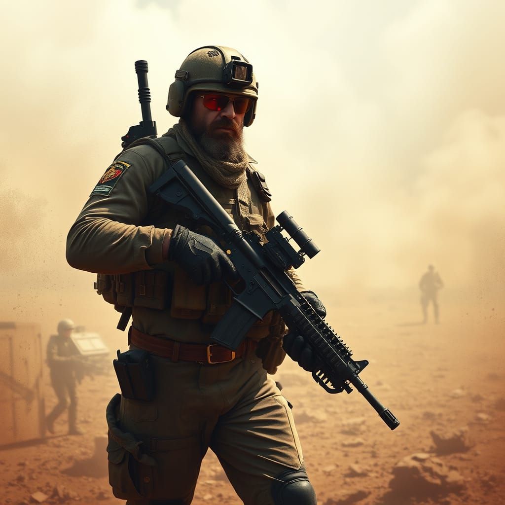 Tactical Soldier on Battlefield in Gritty Realism Style