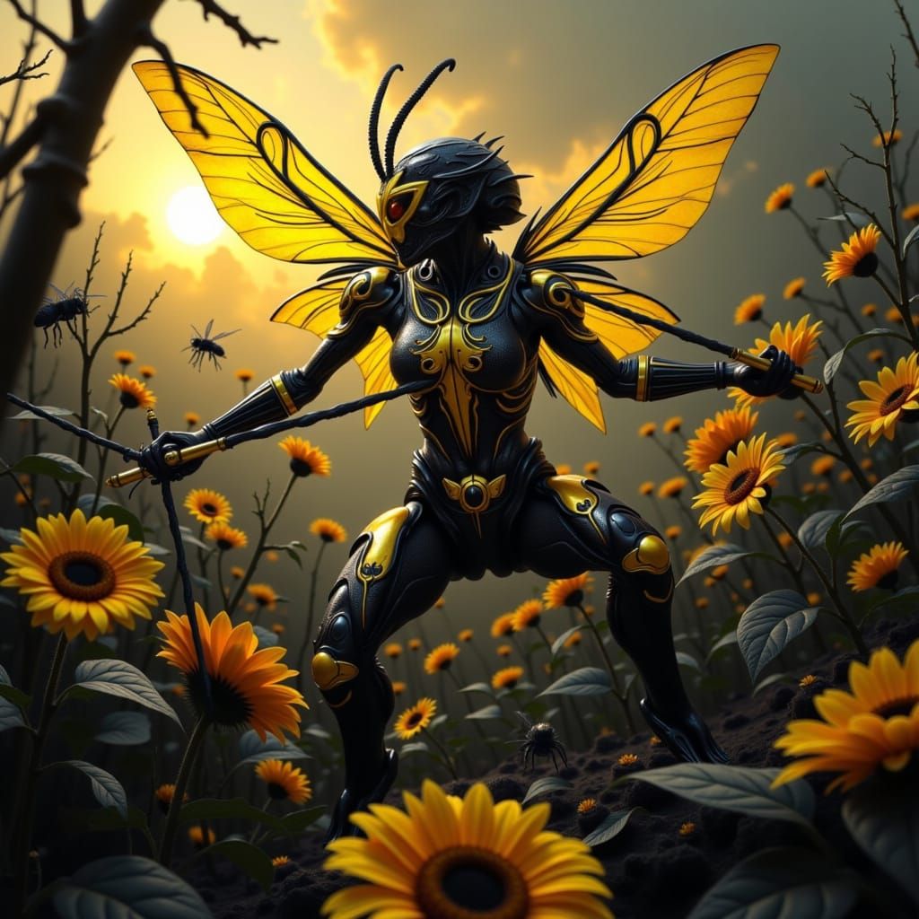 Bumblebee Battle Queen in Dark Fantasy Style
