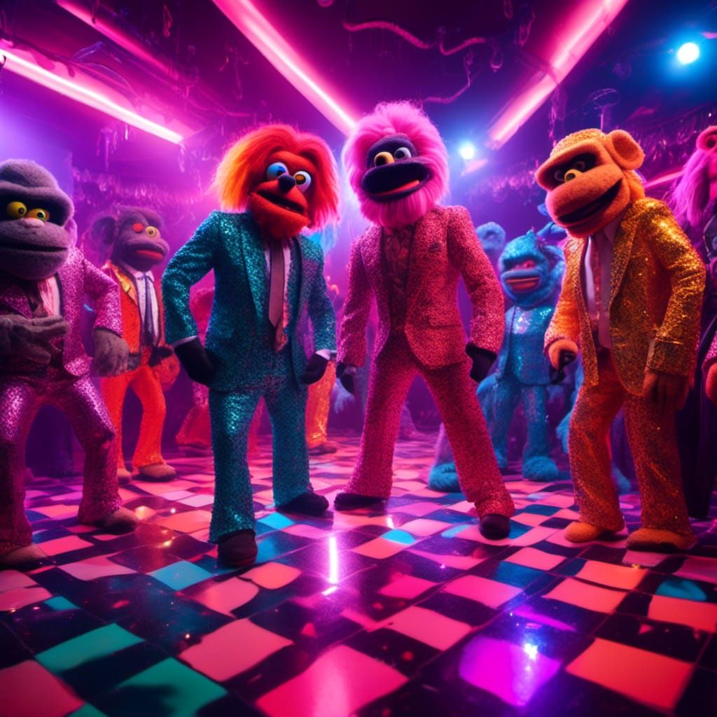 Retro-Futuristic Apes Disco Dance in Neon Style
