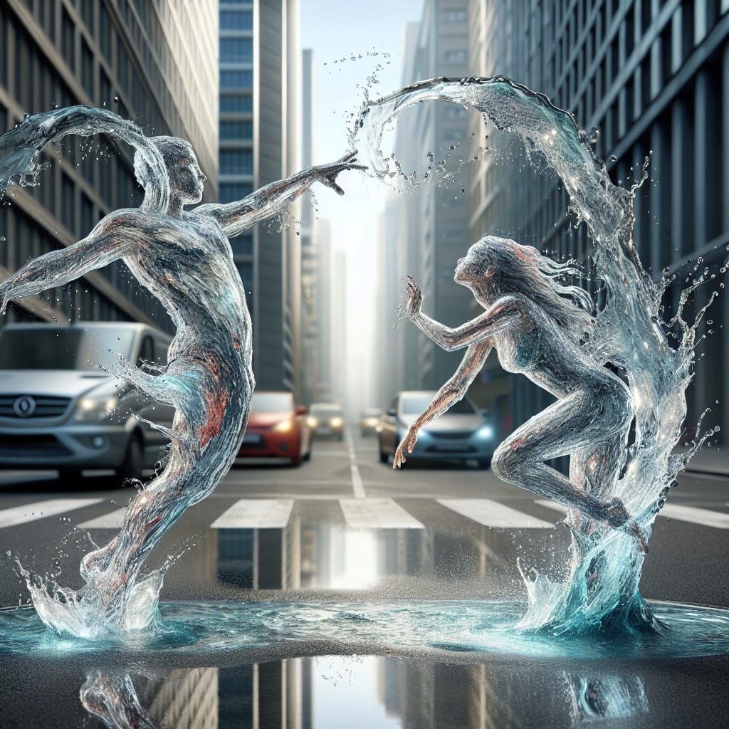 Ethereal Water Dancers in Urban Hyperrealism
