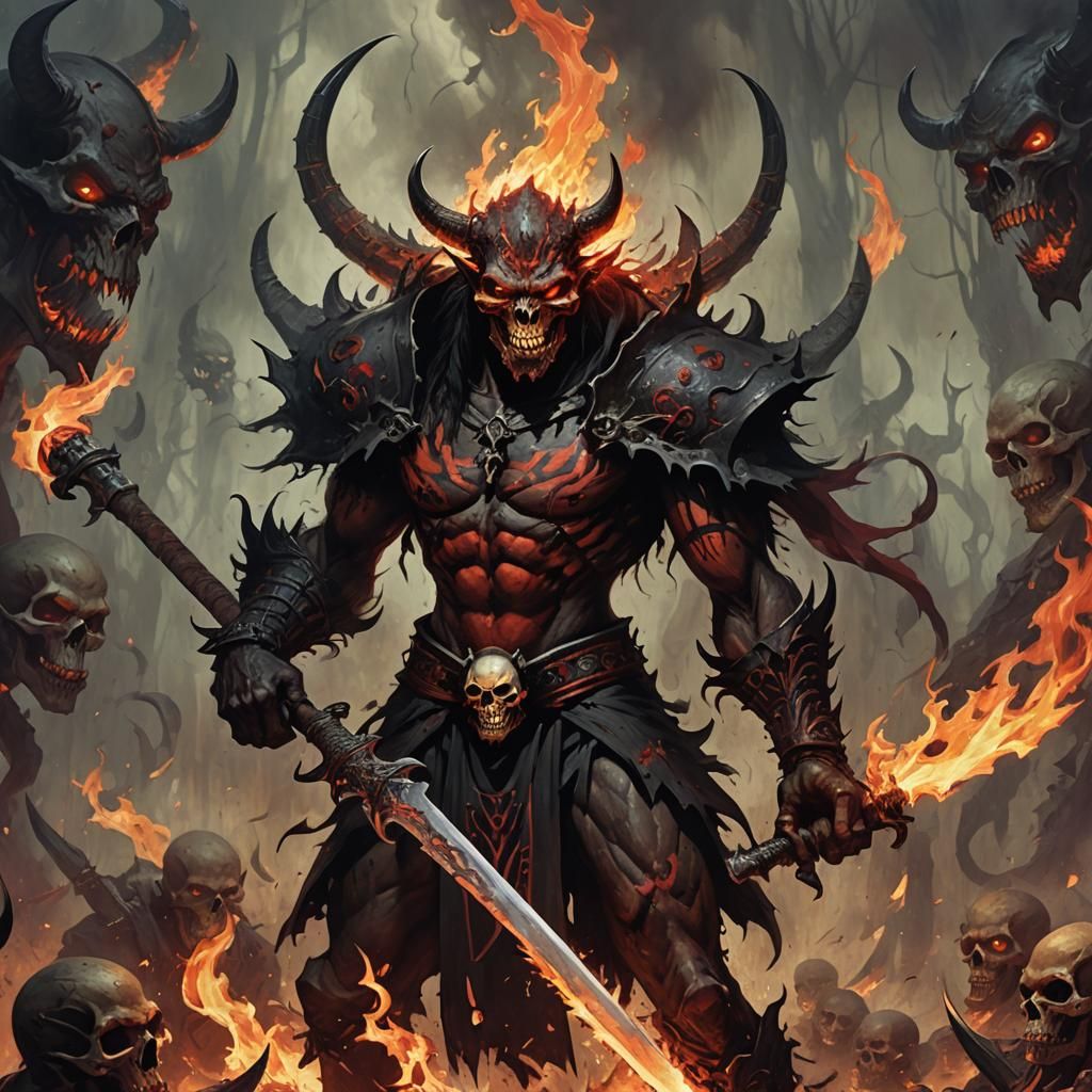 Sinister Demon with Flaming Blade