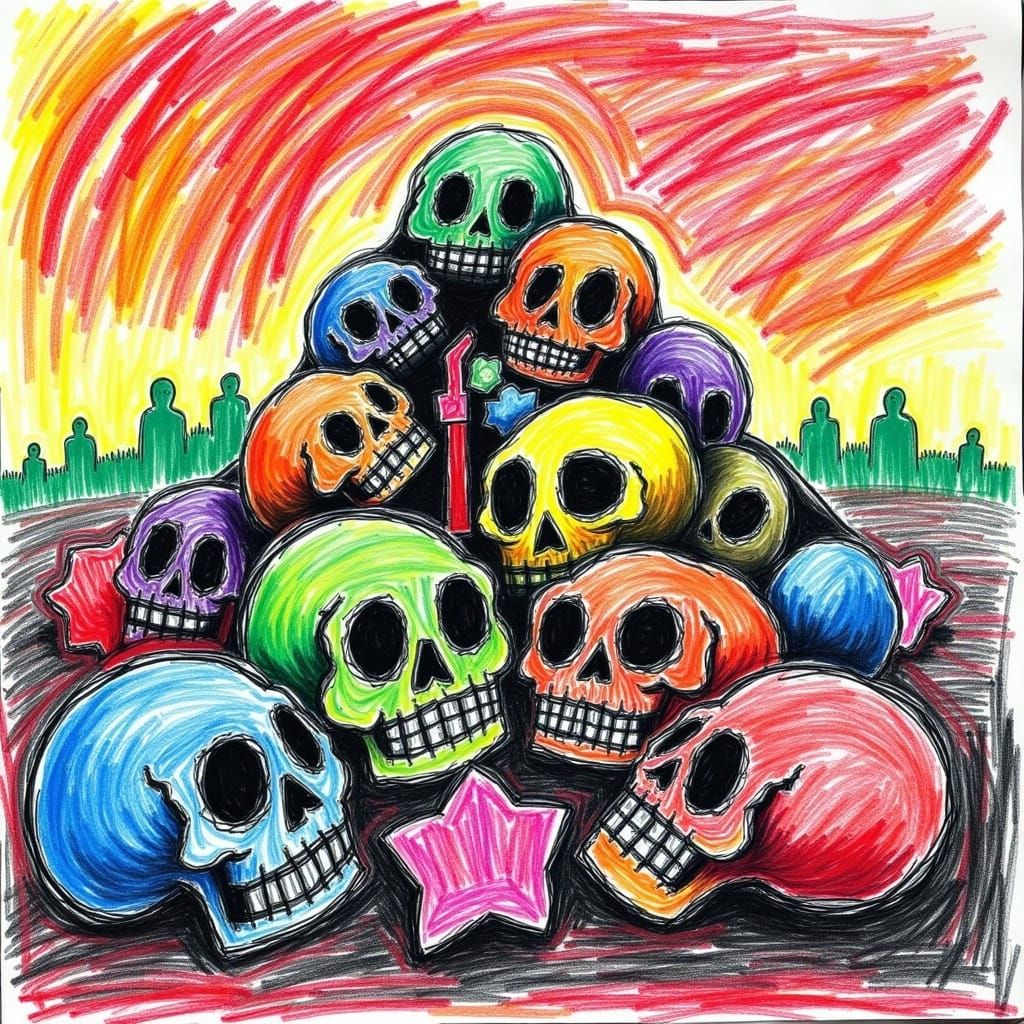 Sugar Skull Mound in a Disturbing Crayon Art Style