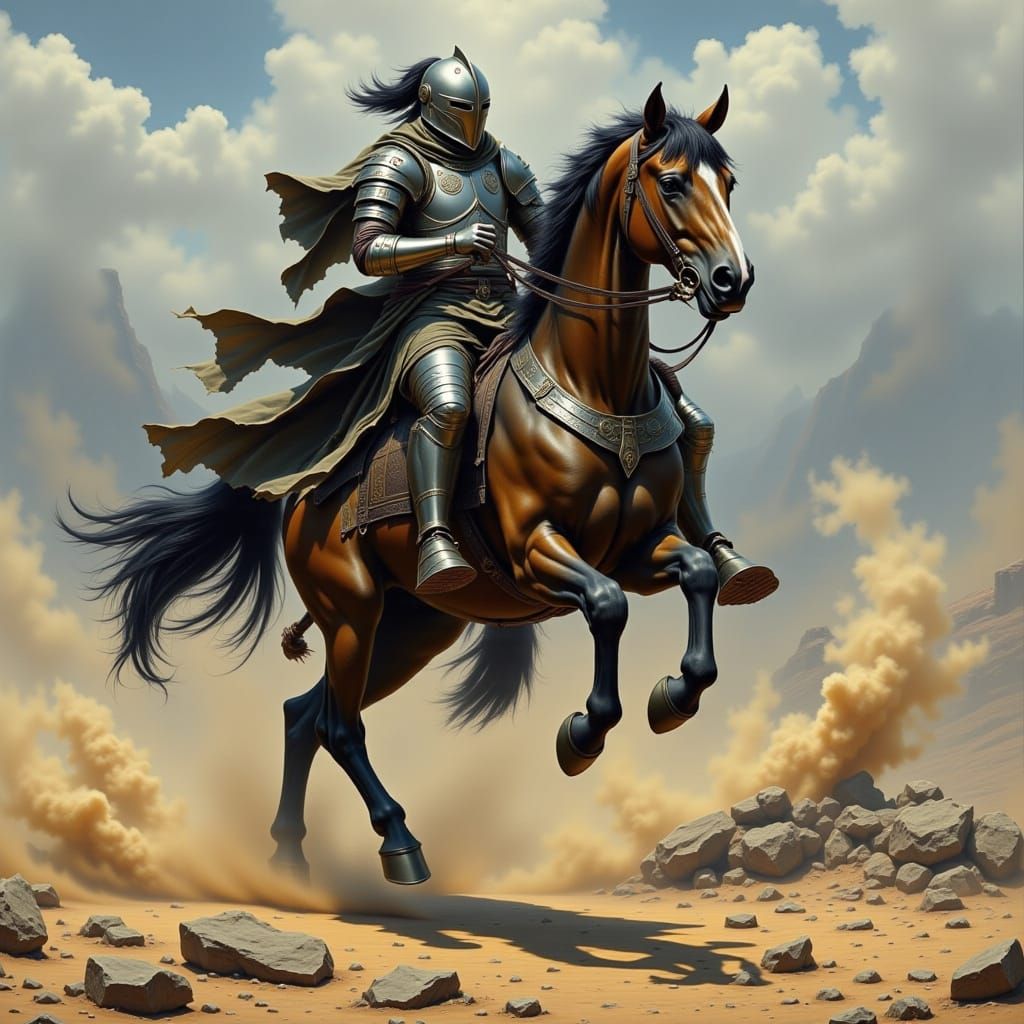 Majestic Armored War Horse in Dynamic Combat Stance