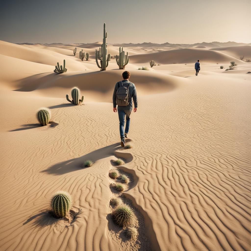 Desert Wanderer: Cactus Blooms in Sandy River