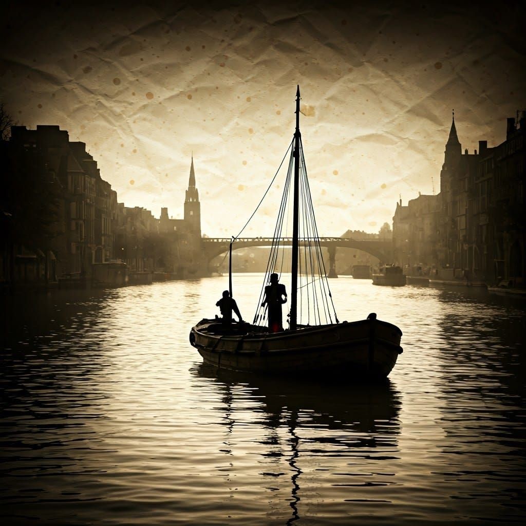 Steampunk Boat on the Thames: Ink Painting