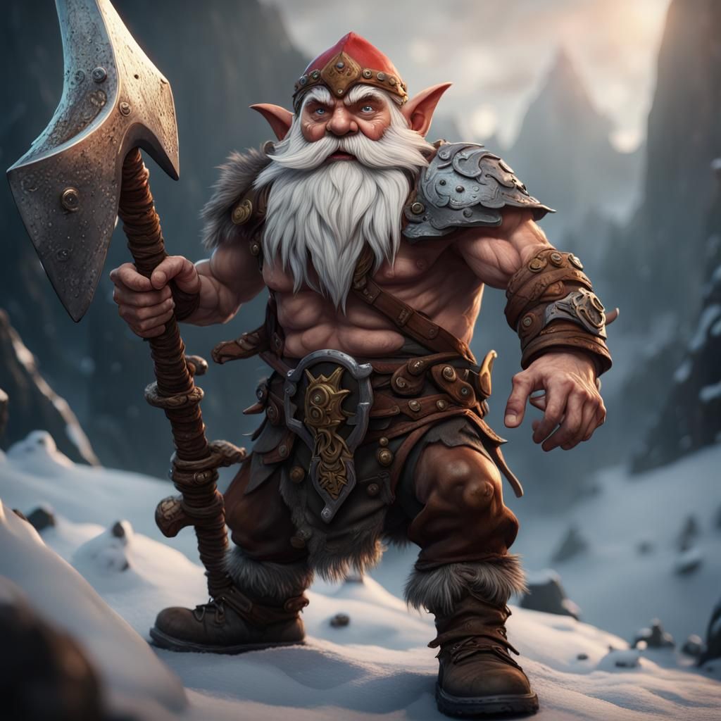 Gnomish Warrior Unleashes Fury with Twin Axes