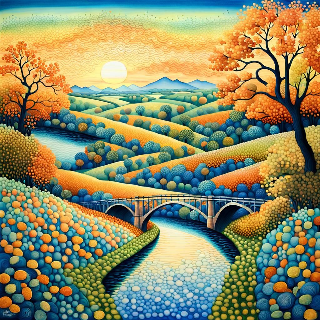 COUNTRY SIDE POINTILISM AUTUMN 🍂 CHALK ART