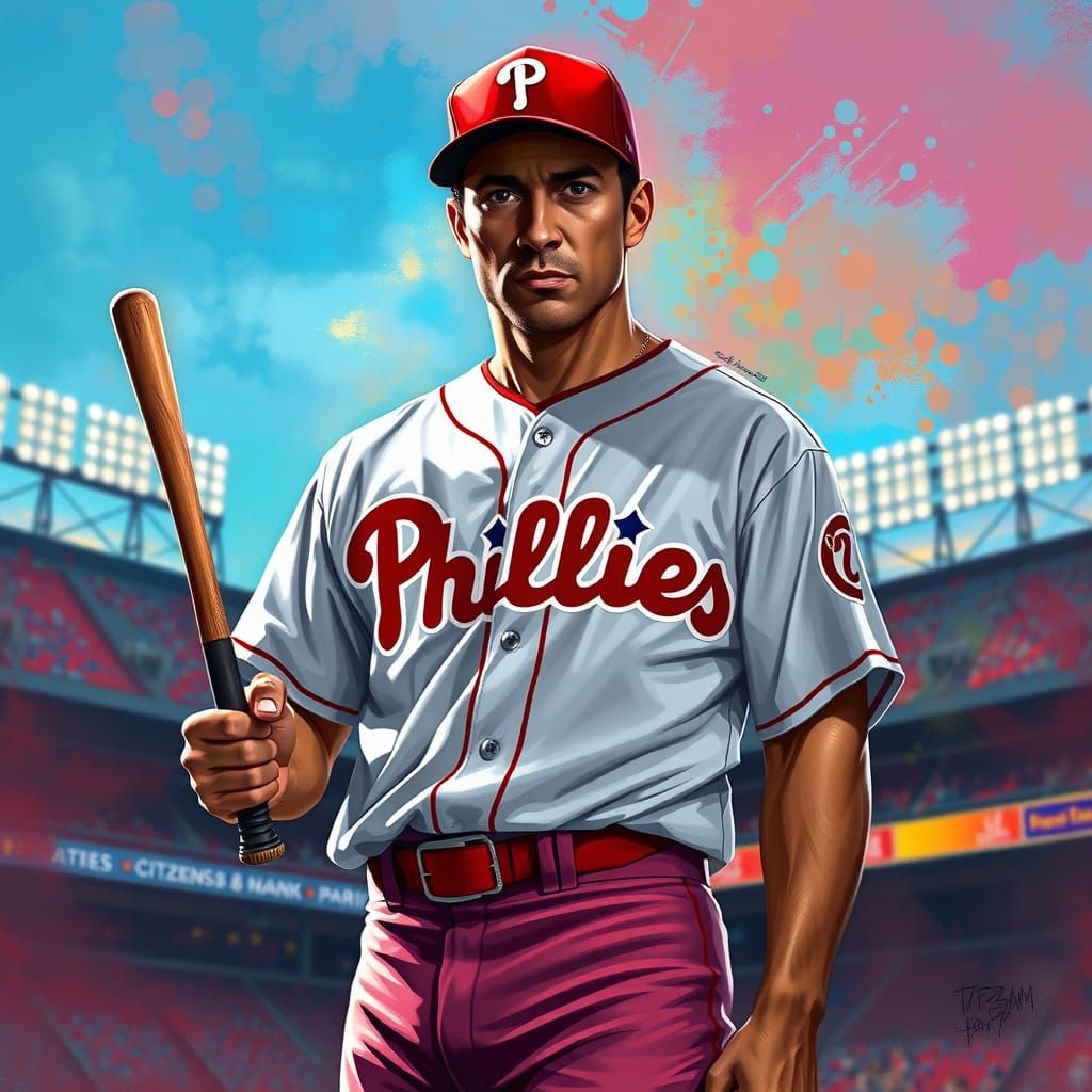Confident Phillies Baseball Star in Vibrant Citizens Bank Pa...