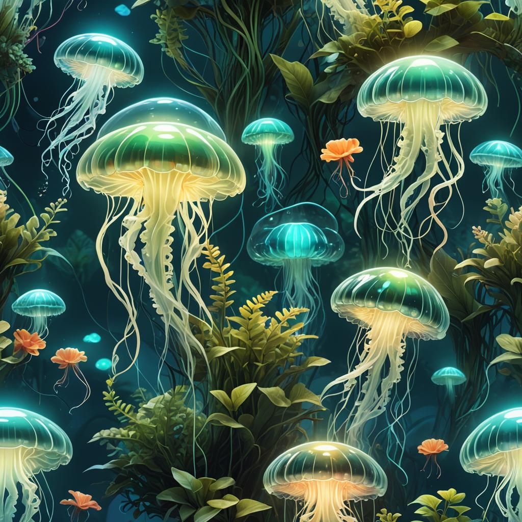 Futuristic Bioluminescent Jellyfish Lamp in 3D Style