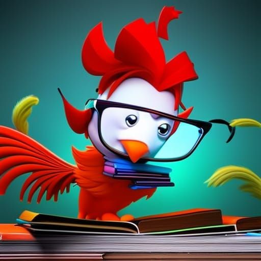 Rooster Teacher in Classroom, 3D Digital Art
