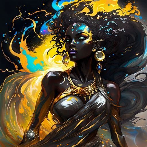 Goddess of Elements: Graffiti Splash Art Portrait