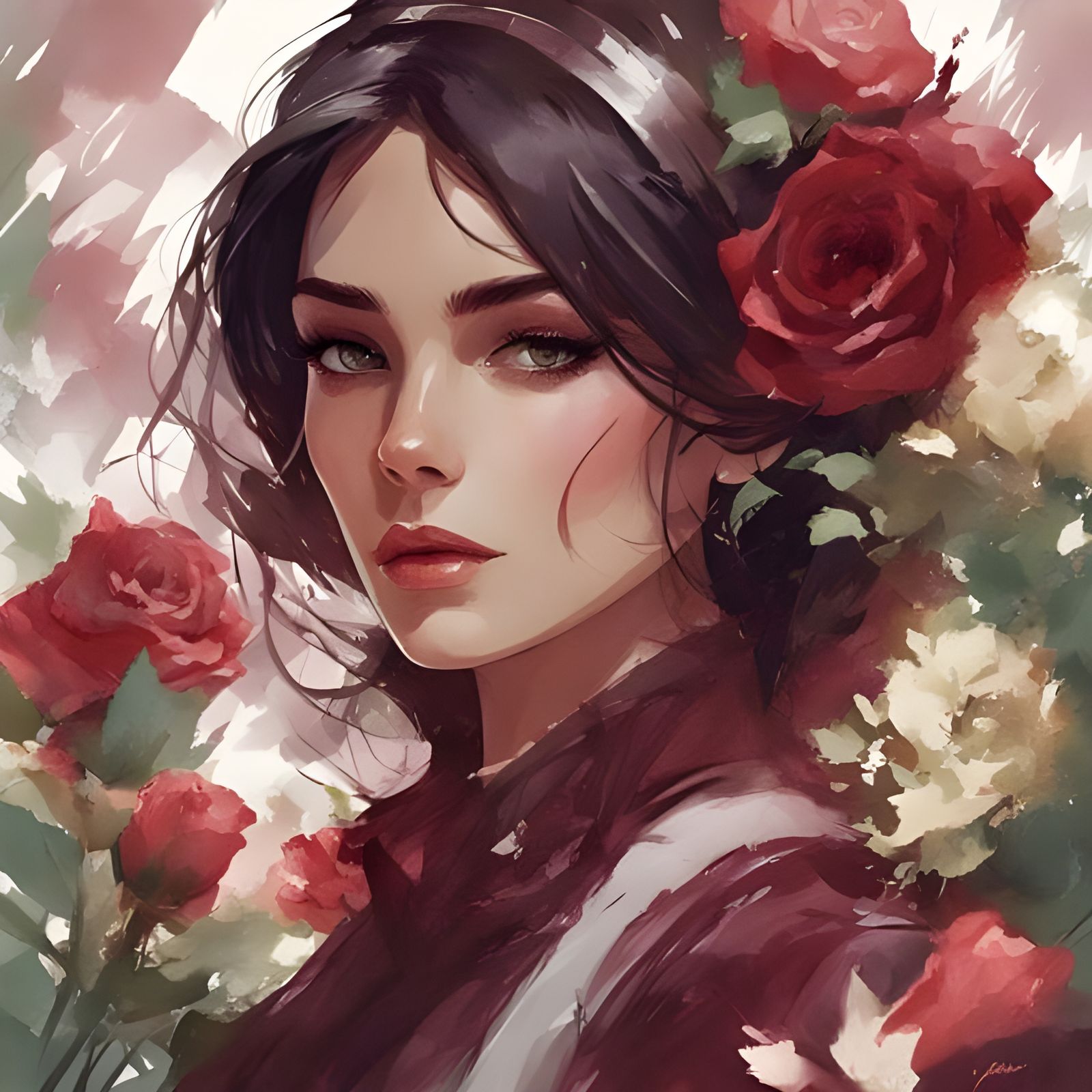 Dreaming Tatar Girl Portrait in Watercolor Style