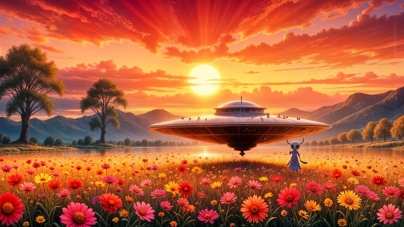 Vibrant Impasto First Contact at Sunset