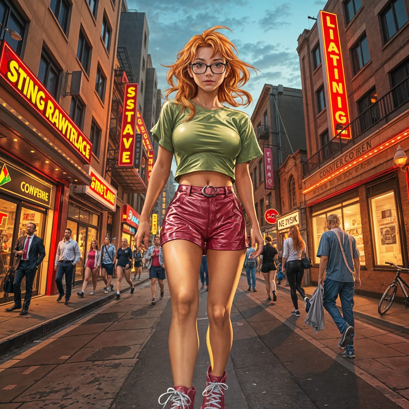 Anime Woman in Pink Latex Romper, Studio Trigger Style