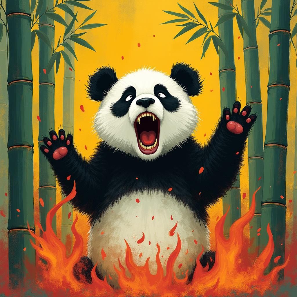 Screaming Panda in Burning Forest, Expressive Art