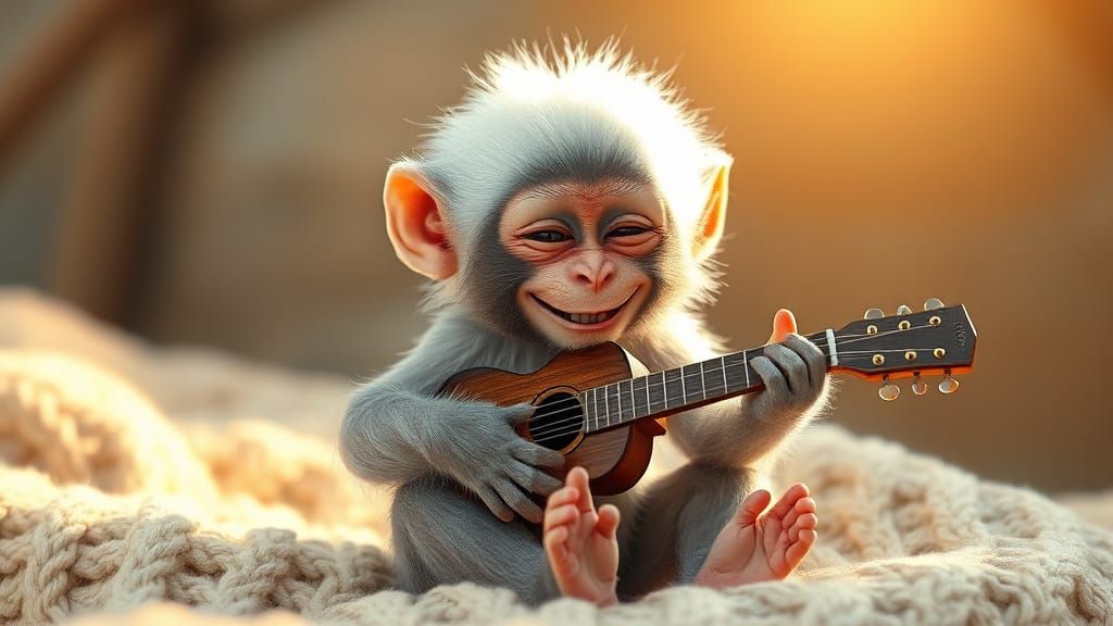 Cute Monkey Rocks Out: Detailed Matte Painting