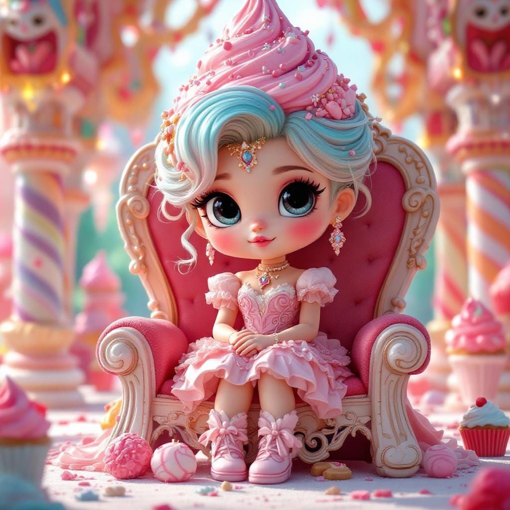 Chibi Ice Cream Princess on Cookie Throne