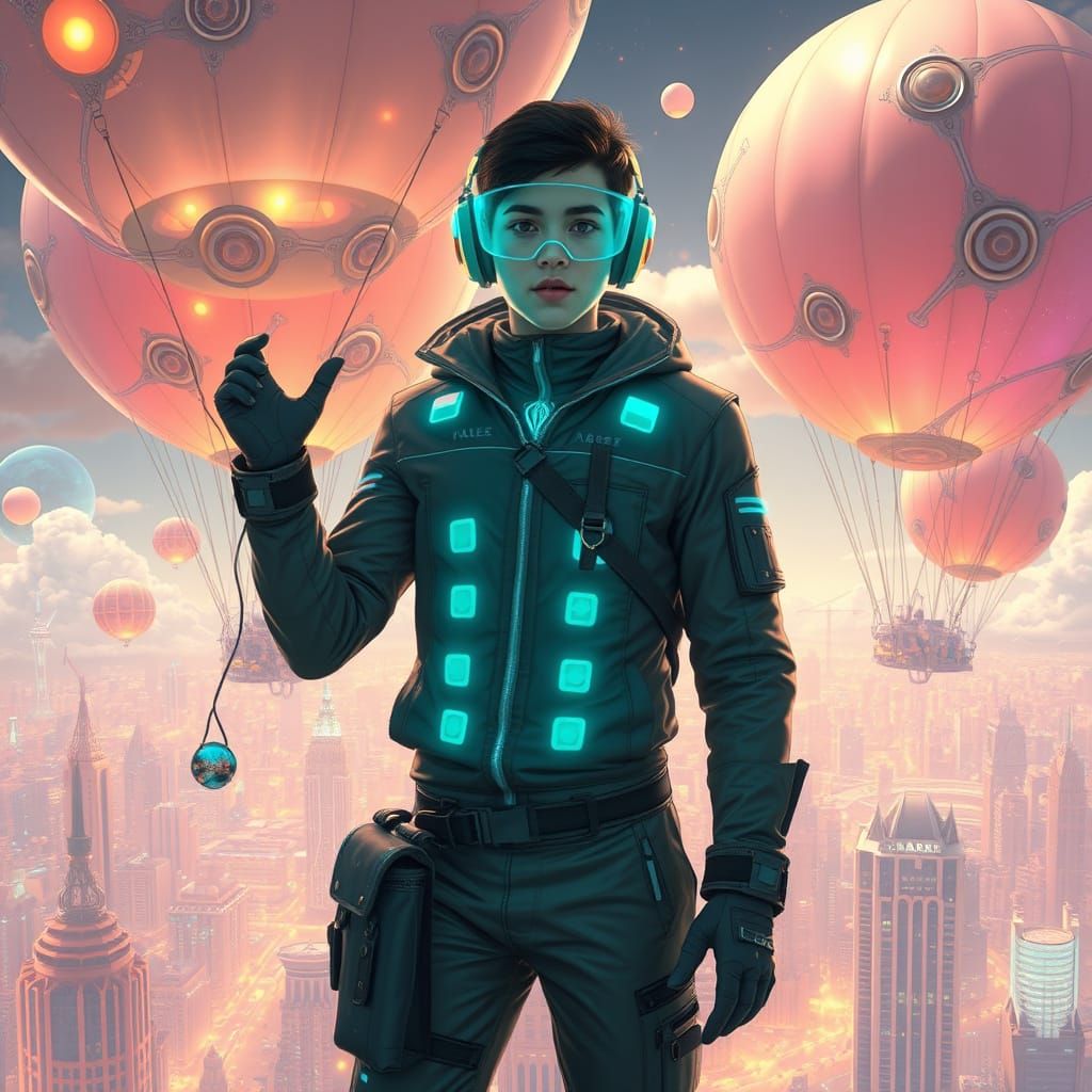 Engineer Designs Balloons in Futuristic Sky Metropolis