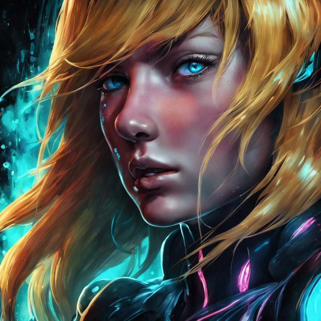 Neon Chiaroscuro Portrait with Bioluminescent Backdrop