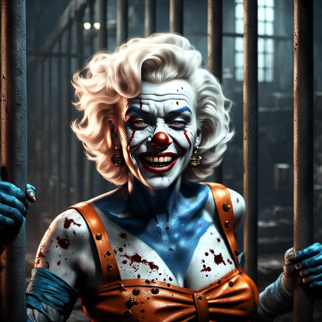 Zombie Clown Marilyn Monroe in Prison: Digital Art