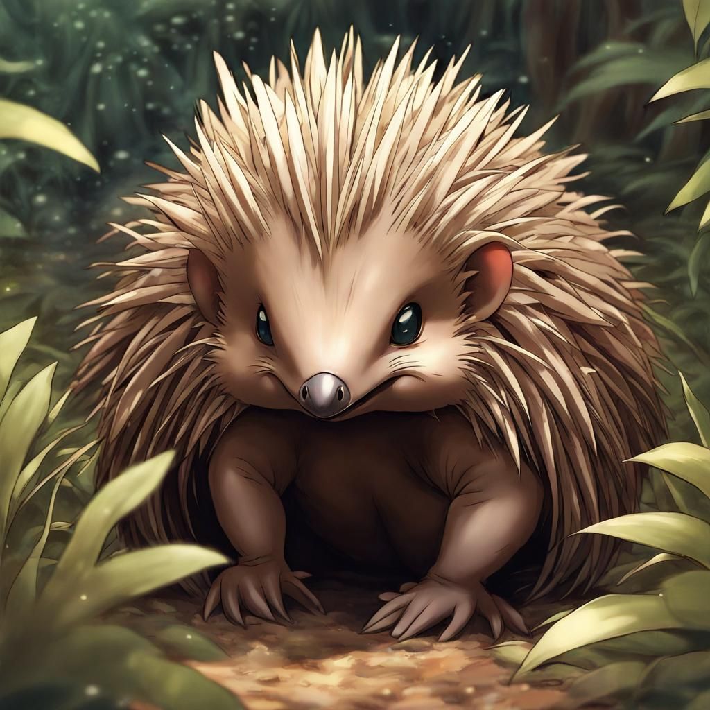 Cute Brown Echidna in Anime Style