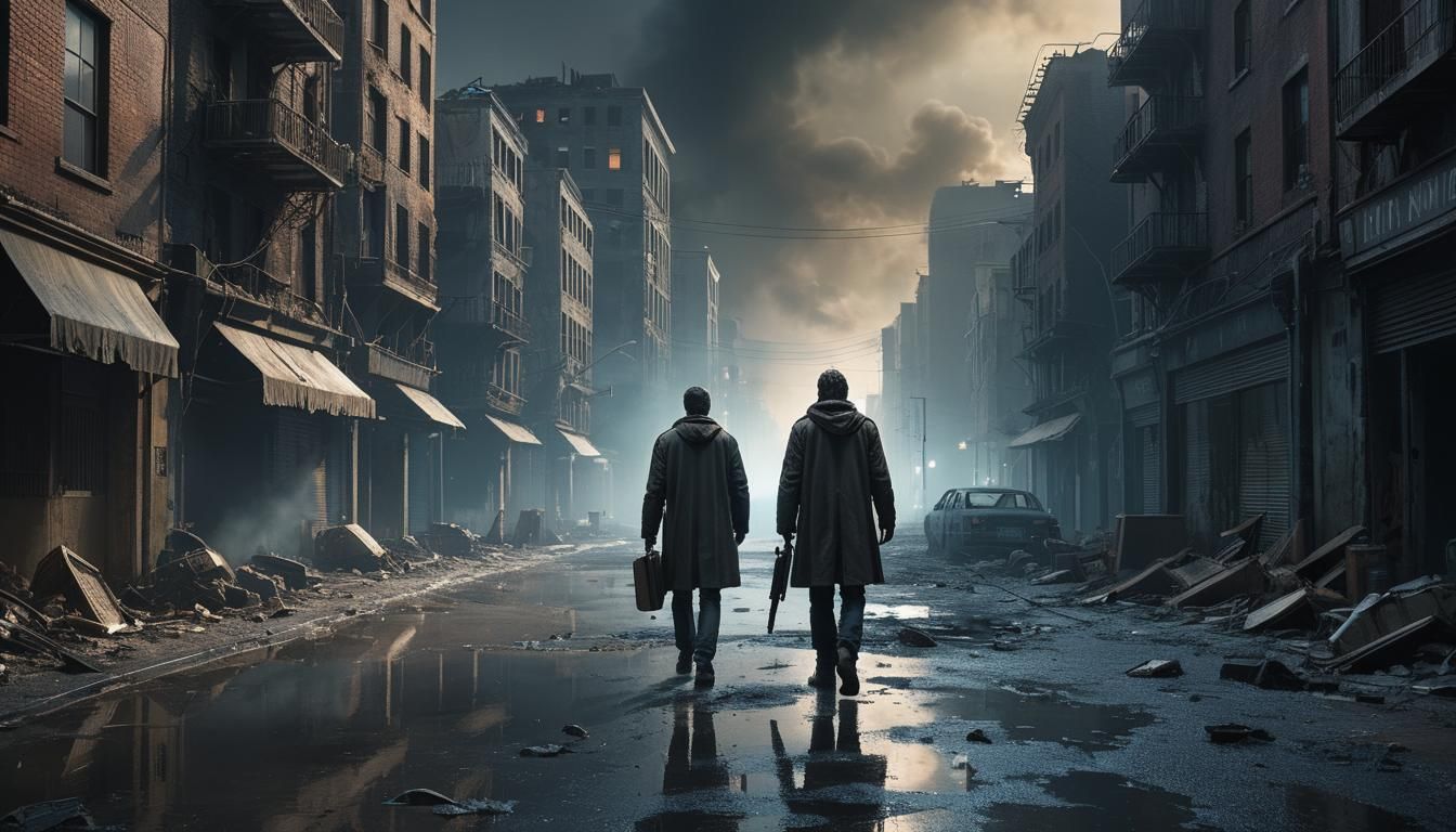 Dystopian Cityscape with Candy Art Elements