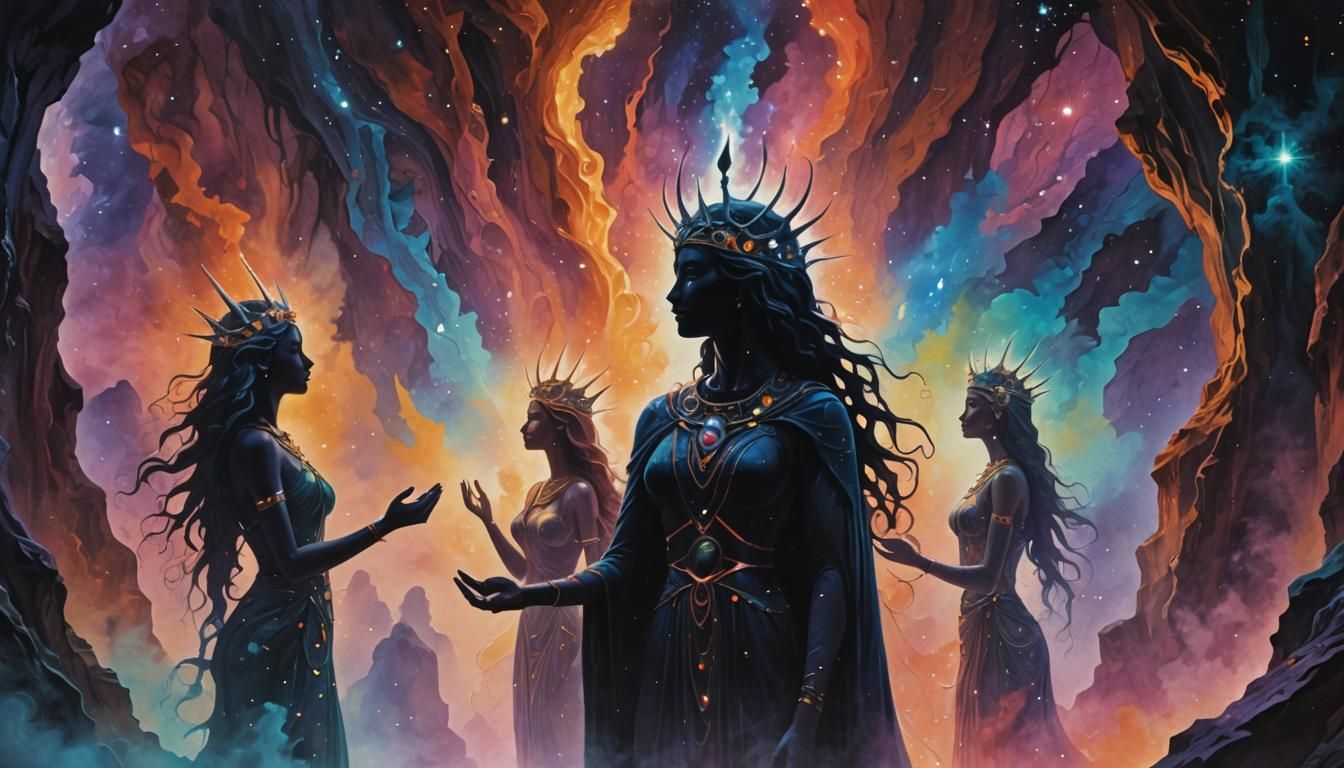 Cosmic Gods Communicate in Mystical Cavern, Surreal Oil Pain...