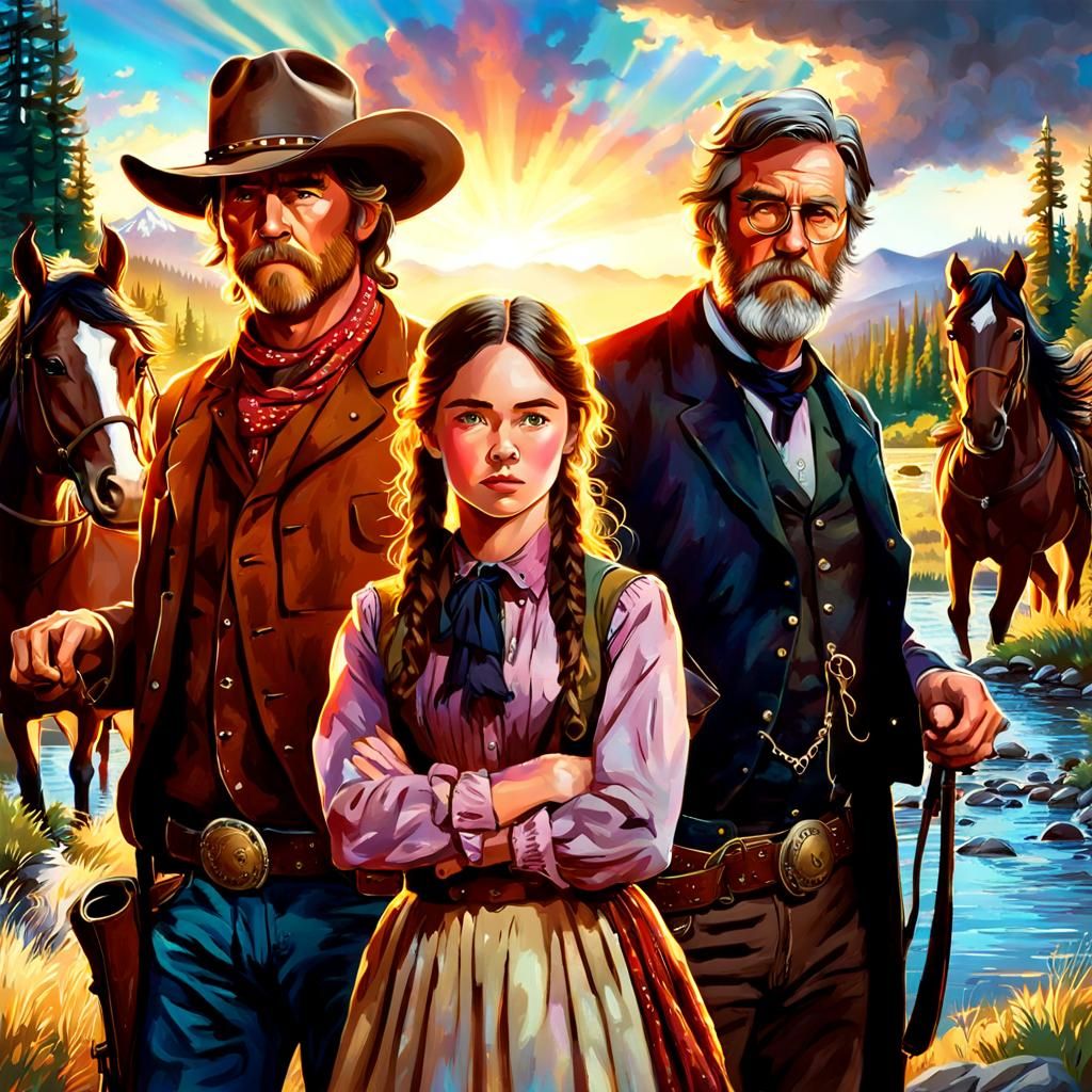 Western Scene with Cowboy, Girl, and Marshal