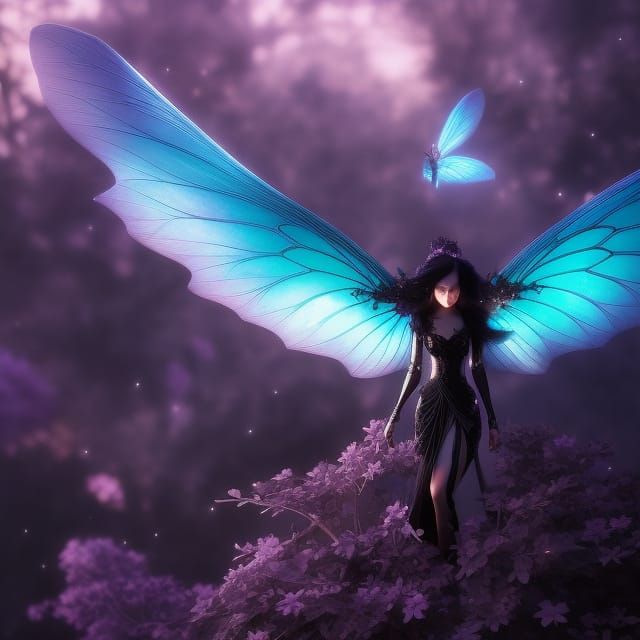 Gothic Crystal Fairy with Black Wings in Anime Style