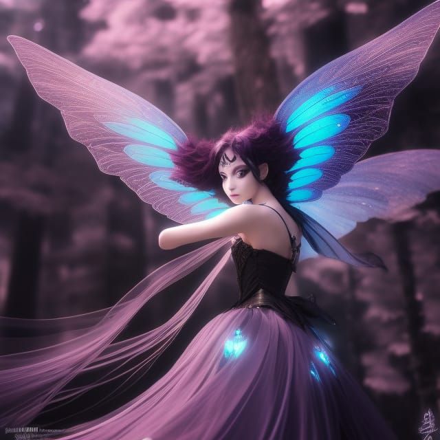Gothic Crystal Fairy with Black Wings in Anime Style