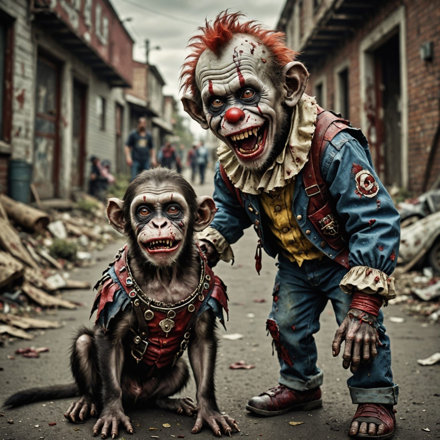 Grinning Zombie Primate Toddler and His Undead Hound