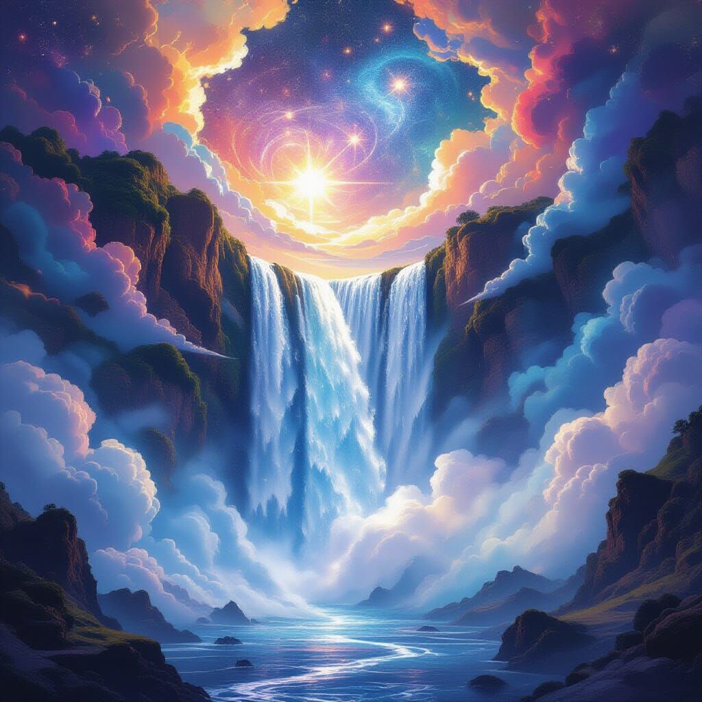Cosmic Waterfall Connects Planets in Holographic Illustratio...