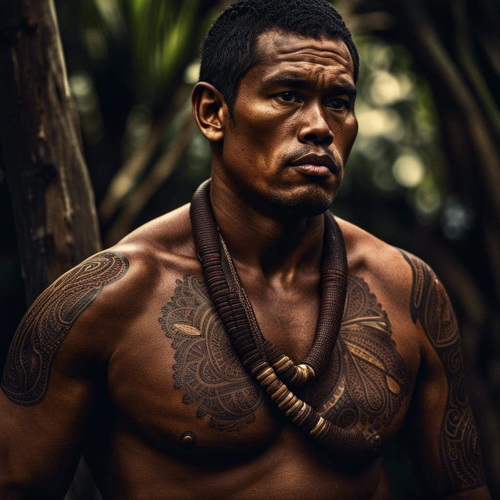 Hyperrealistic Portrait of a Pacific Islander Man
