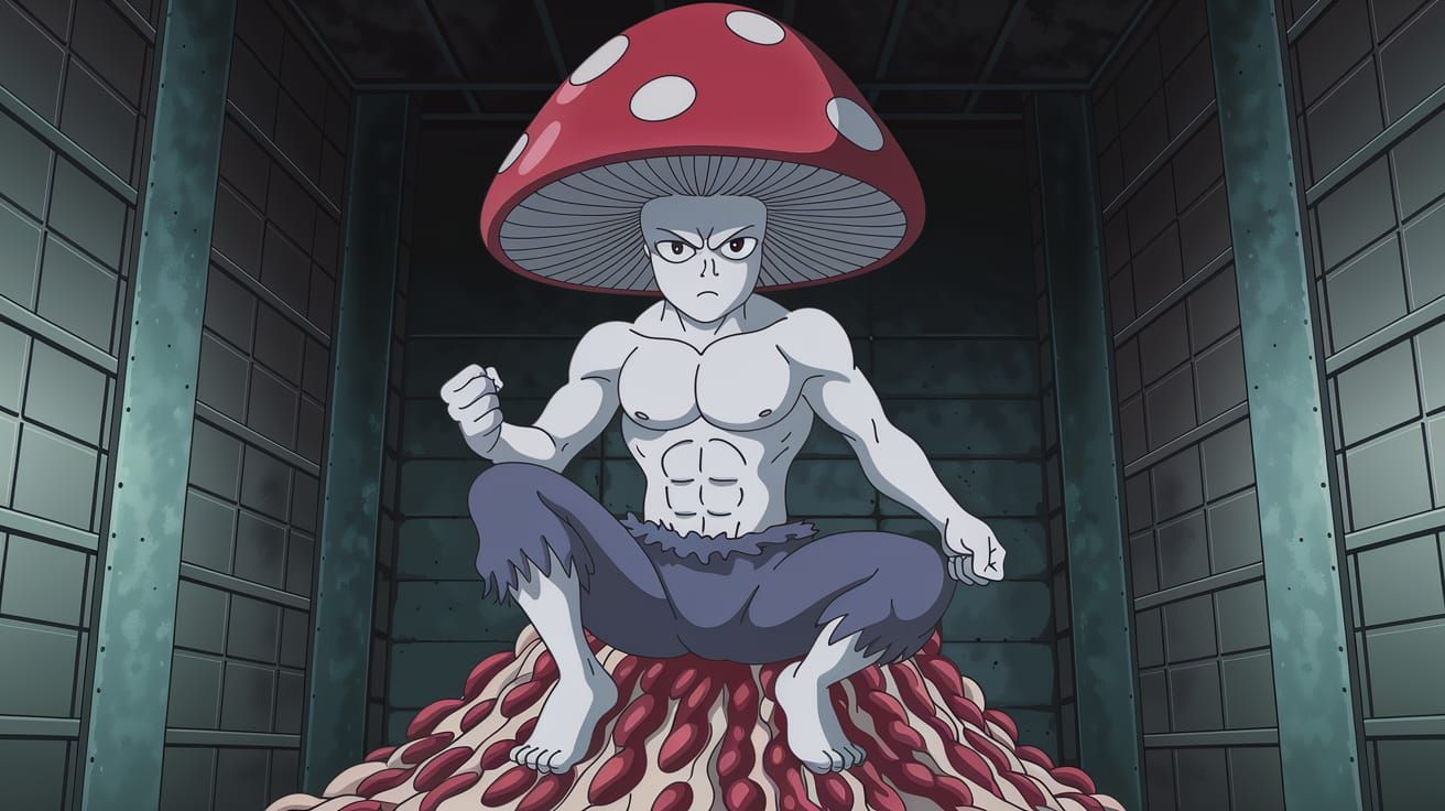 Mushroom Anime Monster in Noir Style