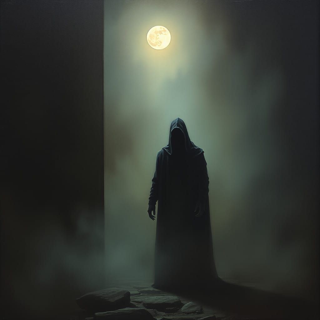 Ethereal Figure in Moody, Shadowy Atmosphere
