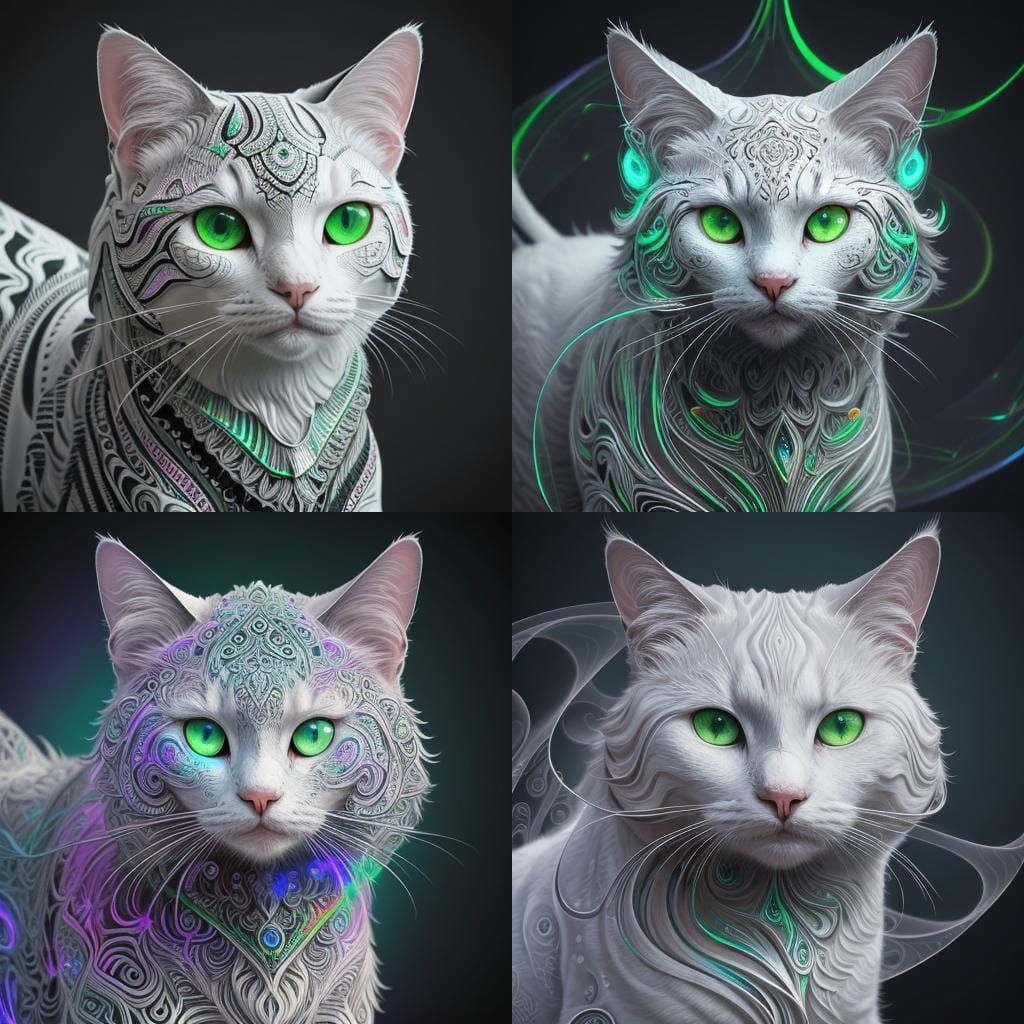 Abstract White Cat with Green Eyes