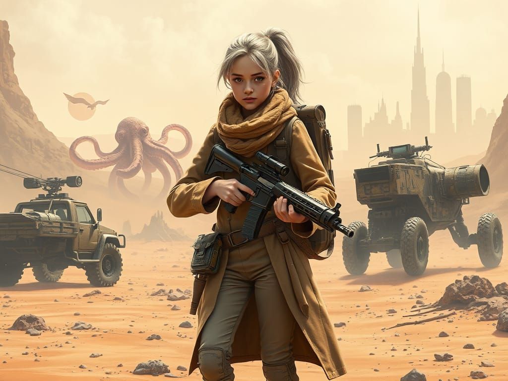 Cyberpunk Nomad Warrior in Sci-Fi Desertpunk Style