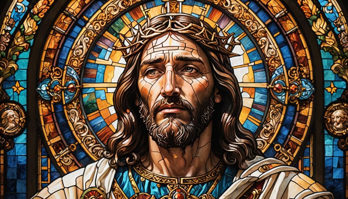 Pearly Gates: Jesus in Stained Glass Style