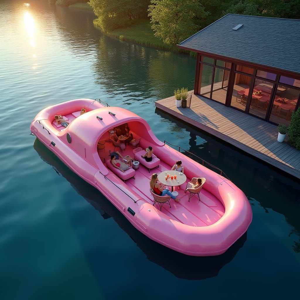 Giant Pink Inflatable Yacht on Private Lake